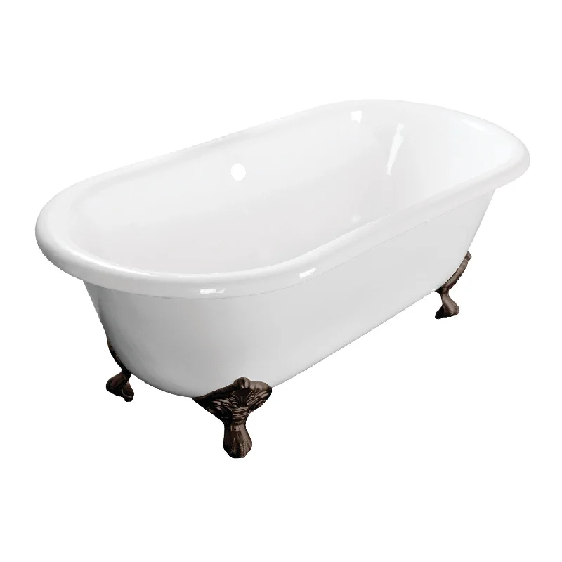 Aqua Eden VCTND603017NB5 60-Inch Cast Iron Oval Double Ended Clawfoot Tub (No Faucet Drillings), White/Oil Rubbed Bronze