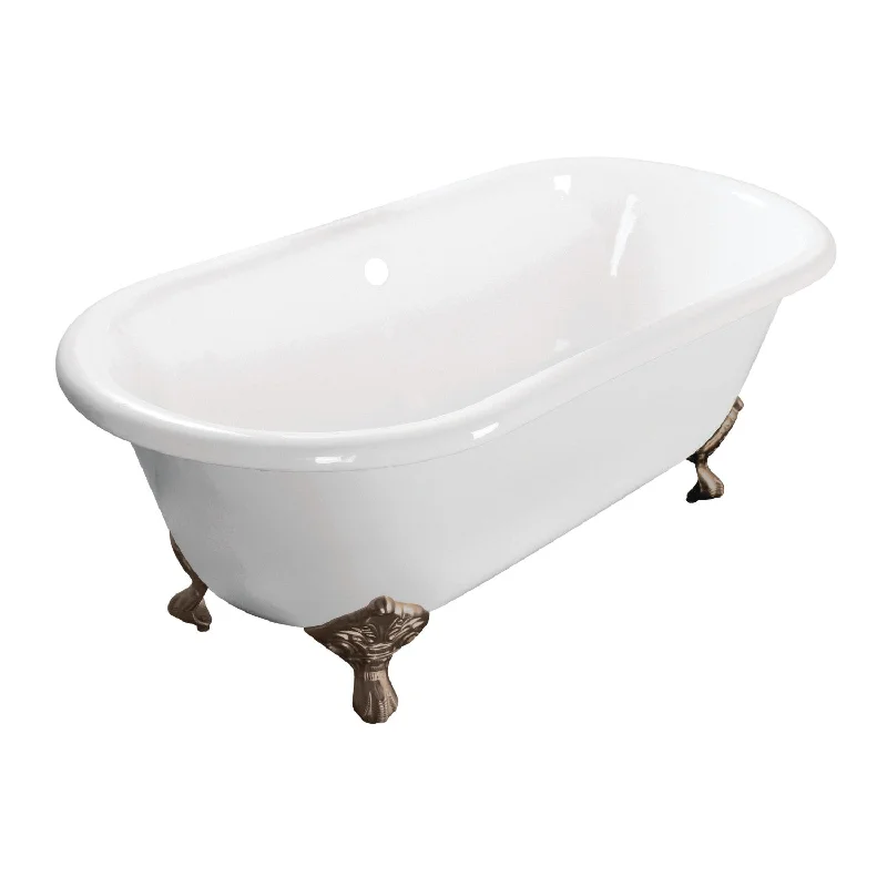 Aqua Eden VCTND603017NB8 60-Inch Cast Iron Oval Double Ended Clawfoot Tub (No Faucet Drillings), White/Brushed Nickel