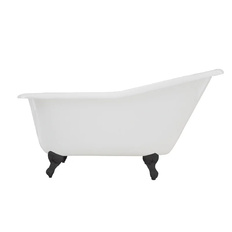 Aqua Eden VCTND6030NT0 60-Inch Cast Iron Oval Single Slipper Clawfoot Tub (No Faucet Drillings), White/Matte Black