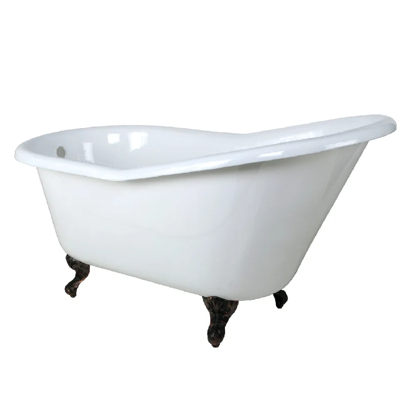 Aqua Eden VCTND6030NT5 60-Inch Cast Iron Oval Single Slipper Clawfoot Tub (No Faucet Drillings), White/Oil Rubbed Bronze