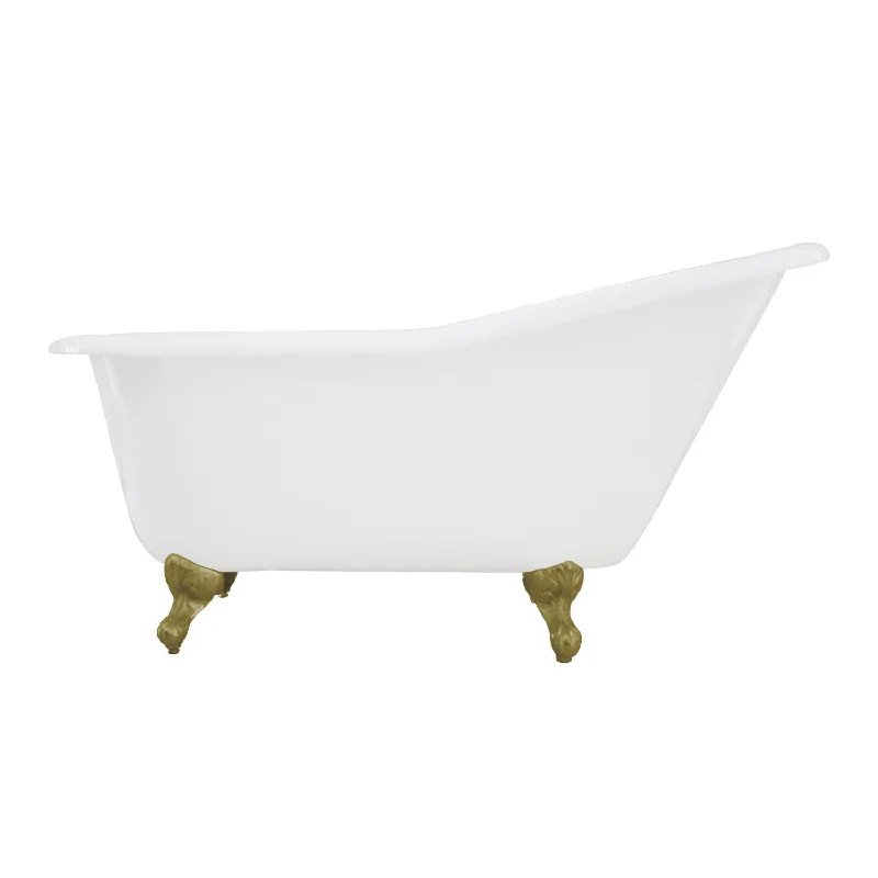 Aqua Eden VCTND6030NT7 60-Inch Cast Iron Oval Single Slipper Clawfoot Tub (No Faucet Drillings), White/Brushed Brass