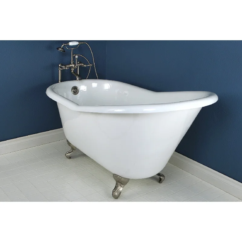 Aqua Eden VCTND6030NT8 60-Inch Cast Iron Oval Single Slipper Clawfoot Tub (No Faucet Drillings), White/Brushed Nickel