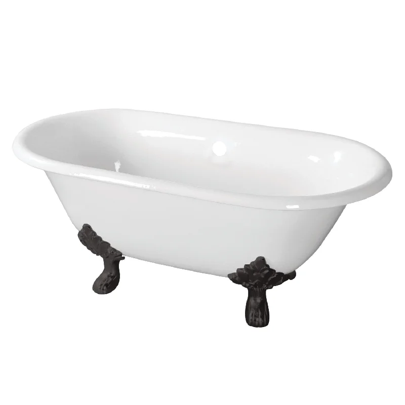 Aqua Eden VCTND603119NC0 60-Inch Cast Iron Oval Double Ended Clawfoot Tub (No Faucet Drillings), White/Matte Black