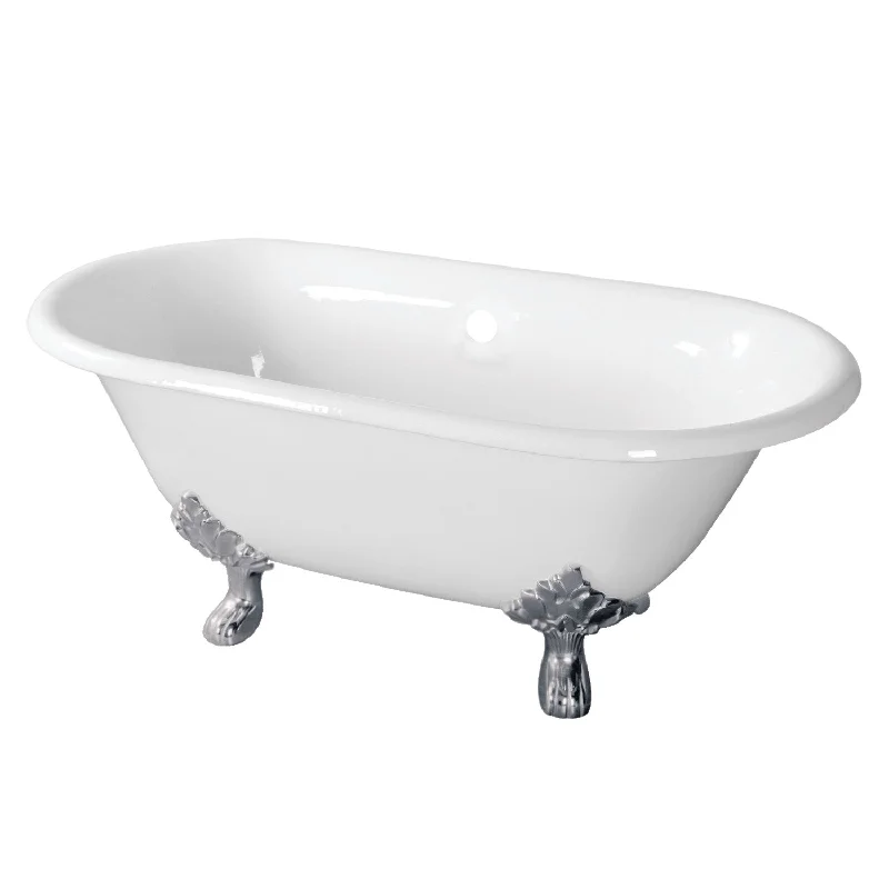 Aqua Eden VCTND603119NC1 60-Inch Cast Iron Oval Double Ended Clawfoot Tub (No Faucet Drillings), White/Polished Chrome