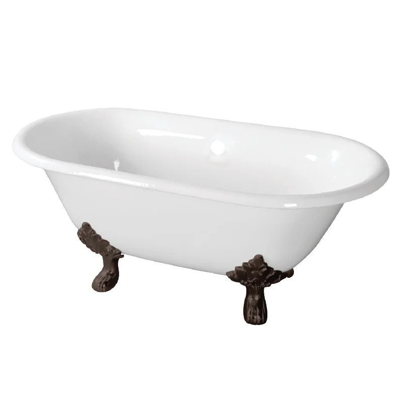 Aqua Eden VCTND603119NC5 60-Inch Cast Iron Oval Double Ended Clawfoot Tub (No Faucet Drillings), White/Oil Rubbed Bronze