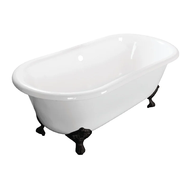 Aqua Eden VCTND663013NB0 66-Inch Cast Iron Oval Double Ended Clawfoot Tub (No Faucet Drillings), White/Matte Black