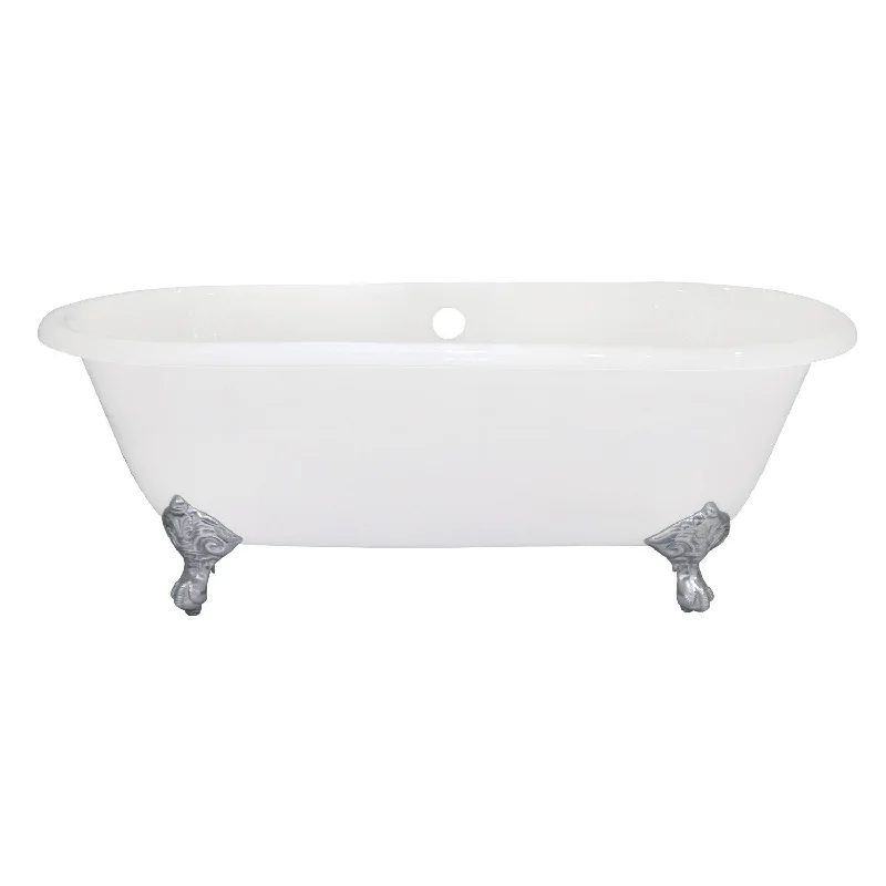 Aqua Eden VCTND663013NB1 66-Inch Cast Iron Oval Double Ended Clawfoot Tub (No Faucet Drillings), White/Polished Chrome