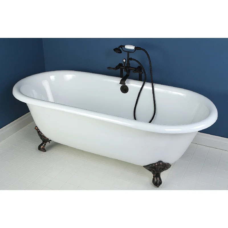 Aqua Eden VCTND663013NB5 66-Inch Cast Iron Oval Double Ended Clawfoot Tub (No Faucet Drillings), White/Oil Rubbed Bronze