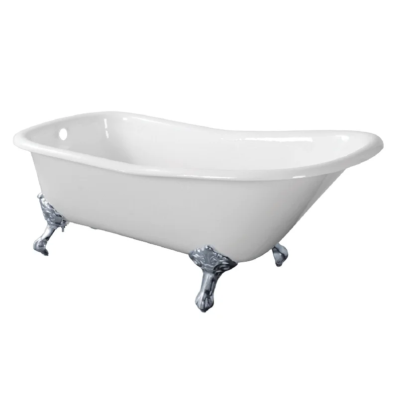 Aqua Eden VCTND6630NF1 67-Inch Cast Iron D-Shaped Single Slipper Clawfoot Tub (No Faucet Drillings), White/Polished Chrome