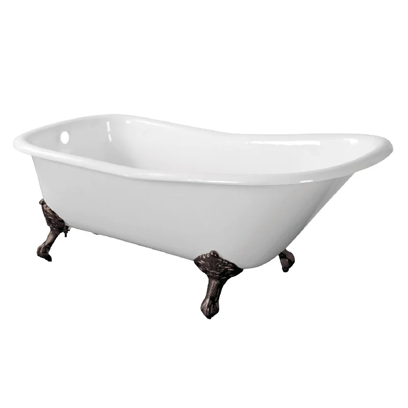 Aqua Eden VCTND6630NF5 67-Inch Cast Iron D-Shaped Single Slipper Clawfoot Tub (No Faucet Drillings), White/Oil Rubbed Bronze