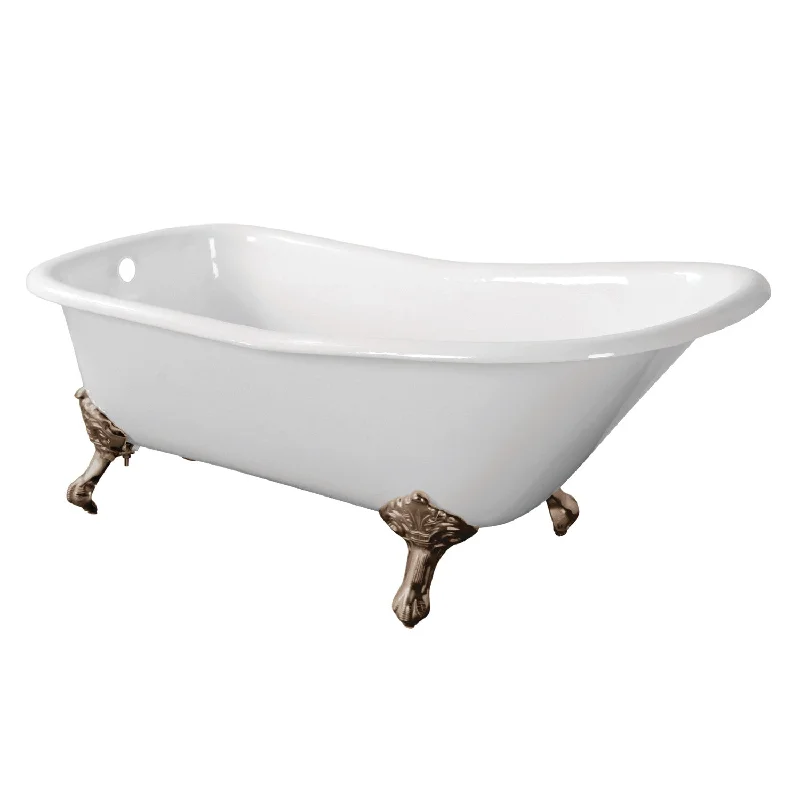 Aqua Eden VCTND6630NF8 67-Inch Cast Iron D-Shaped Single Slipper Clawfoot Tub (No Faucet Drillings), White/Brushed Nickel