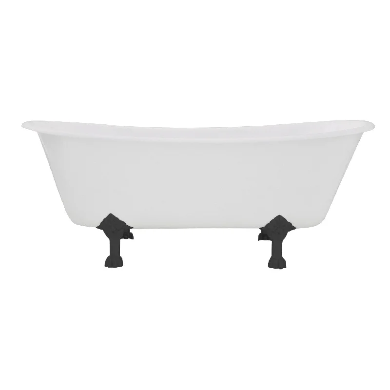 Aqua Eden VCTND6728NH0 67-Inch Cast Iron Oval Double Slipper Clawfoot Tub (No Faucet Drillings), White/Matte Black