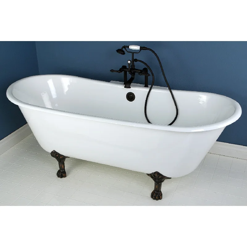 Aqua Eden VCTND6728NH5 67-Inch Cast Iron Oval Double Slipper Clawfoot Tub (No Faucet Drillings), White/Oil Rubbed Bronze