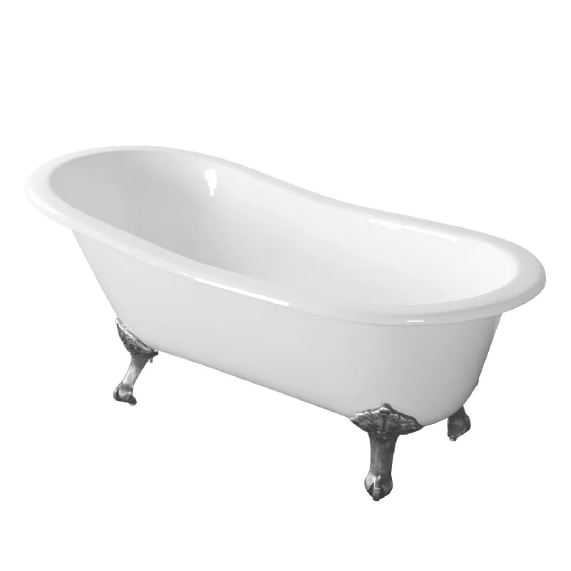 Aqua Eden VCTND673122ZB1 67-Inch Cast Iron Oval Single Slipper Clawfoot Tub (No Faucet Drillings), White/Polished Chrome