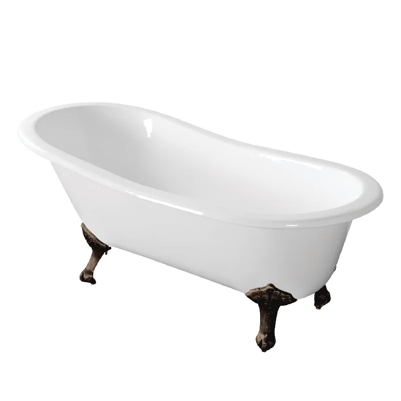 Aqua Eden VCTND673122ZB5 67-Inch Cast Iron Oval Single Slipper Clawfoot Tub (No Faucet Drillings), White/Oil Rubbed Bronze