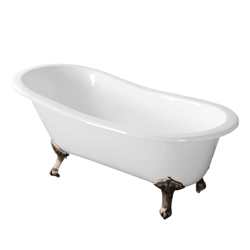 Aqua Eden VCTND673122ZB8 67-Inch Cast Iron Oval Single Slipper Clawfoot Tub (No Faucet Drillings), White/Brushed Nickel