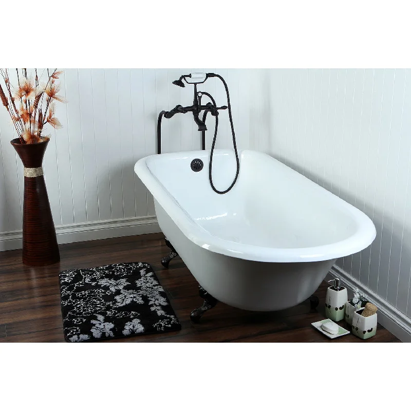 Aqua Eden VCTND673123T5 67-Inch Cast Iron Oval Rectangular Roll Top Clawfoot Tub (No Faucet Drillings), White/Oil Rubbed Bronze