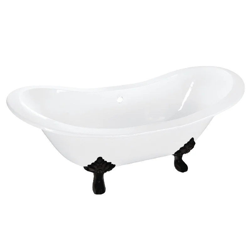 Aqua Eden VCTND7231NC0 72-Inch Cast Iron Oval Double Slipper Clawfoot Tub (No Faucet Drillings), White/Matte Black