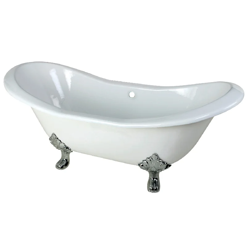 Aqua Eden VCTND7231NC1 72-Inch Cast Iron Oval Double Slipper Clawfoot Tub (No Faucet Drillings), White/Polished Chrome