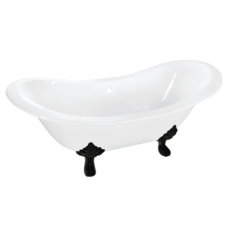 Aqua Eden VCTNDS6130NC0 61-Inch Cast Iron Oval Double Slipper Clawfoot Tub (No Faucet Drillings), White/Matte Black