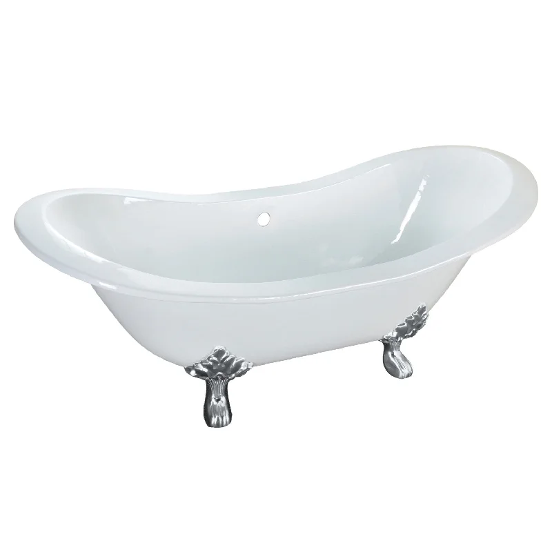 Aqua Eden VCTNDS6130NC1 61-Inch Cast Iron Oval Double Slipper Clawfoot Tub (No Faucet Drillings), White/Polished Chrome