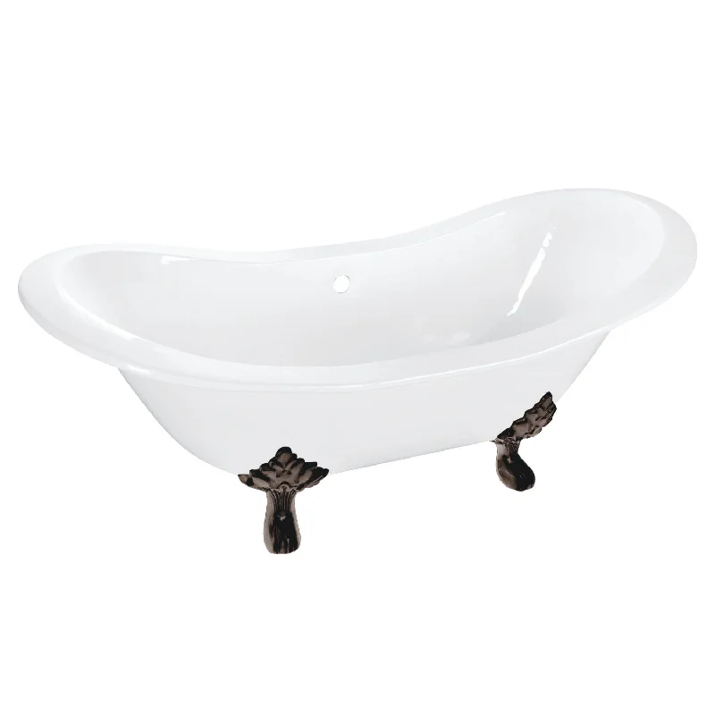 Aqua Eden VCTNDS6130NC5 61-Inch Cast Iron Oval Double Slipper Clawfoot Tub (No Faucet Drillings), White/Oil Rubbed Bronze