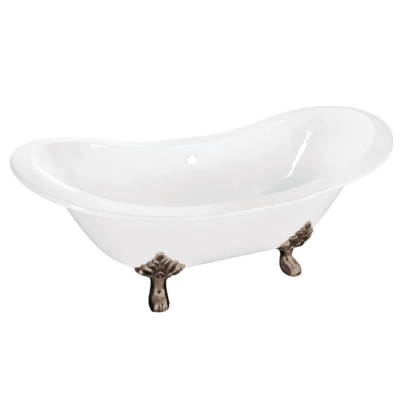 Aqua Eden VCTNDS6130NC8 61-Inch Cast Iron Oval Double Slipper Clawfoot Tub (No Faucet Drillings), White/Brushed Nickel