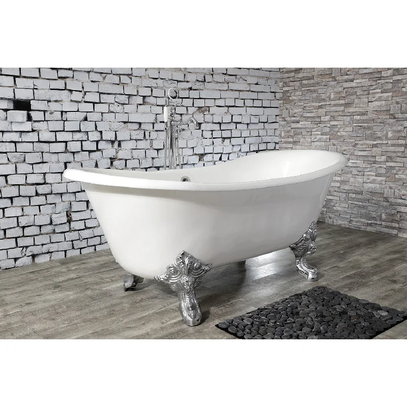 Aqua Eden VCTNDS6731NL1 67-Inch Cast Iron Oval Double Slipper Clawfoot Tub (No Faucet Drillings), White/Polished Chrome