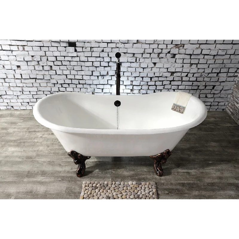 Aqua Eden VCTNDS6731NL5 67-Inch Cast Iron Oval Double Slipper Clawfoot Tub (No Faucet Drillings), White/Oil Rubbed Bronze