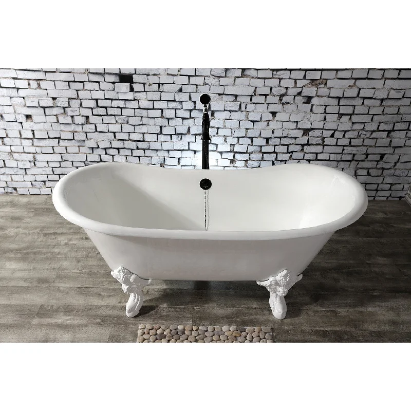 Aqua Eden VCTNDS6731NLW 67-Inch Cast Iron Oval Double Slipper Clawfoot Tub (No Faucet Drillings), White