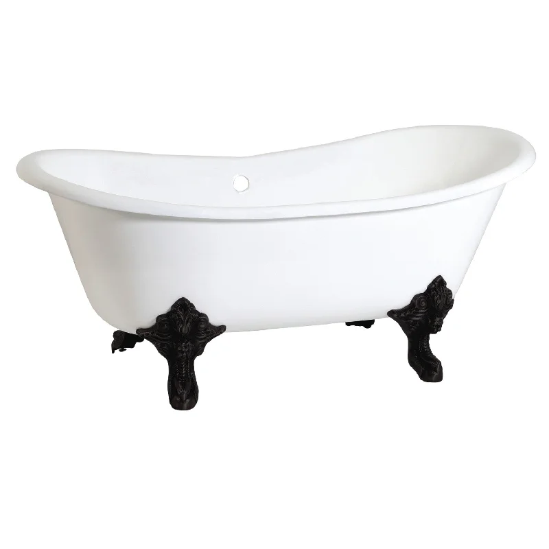 Aqua Eden VCTNDS7231NL0 72-Inch Cast Iron Oval Double Slipper Clawfoot Tub (No Faucet Drillings), White/Matte Black