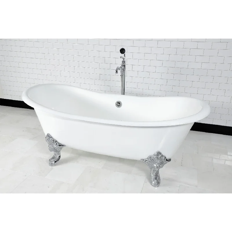 Aqua Eden VCTNDS7231NL1 72-Inch Cast Iron Oval Double Slipper Clawfoot Tub (No Faucet Drillings), White/Polished Chrome