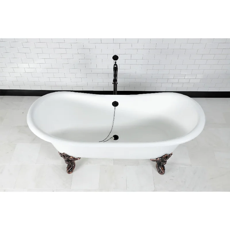 Aqua Eden VCTNDS7231NL5 72-Inch Cast Iron Oval Double Slipper Clawfoot Tub (No Faucet Drillings), White/Oil Rubbed Bronze