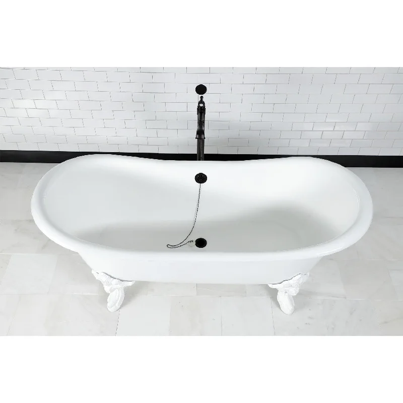 Aqua Eden VCTNDS7231NLW 72-Inch Cast Iron Oval Double Slipper Clawfoot Tub (No Faucet Drillings), White