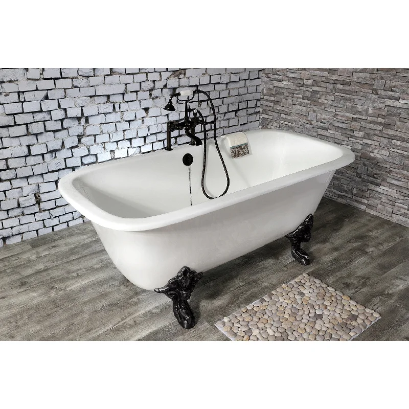 Aqua Eden VCTQ7D6732NL0 67-Inch Cast Iron Rectangular Double Ended Clawfoot Tub (7-Inch Faucet Drillings), White/Matte Black