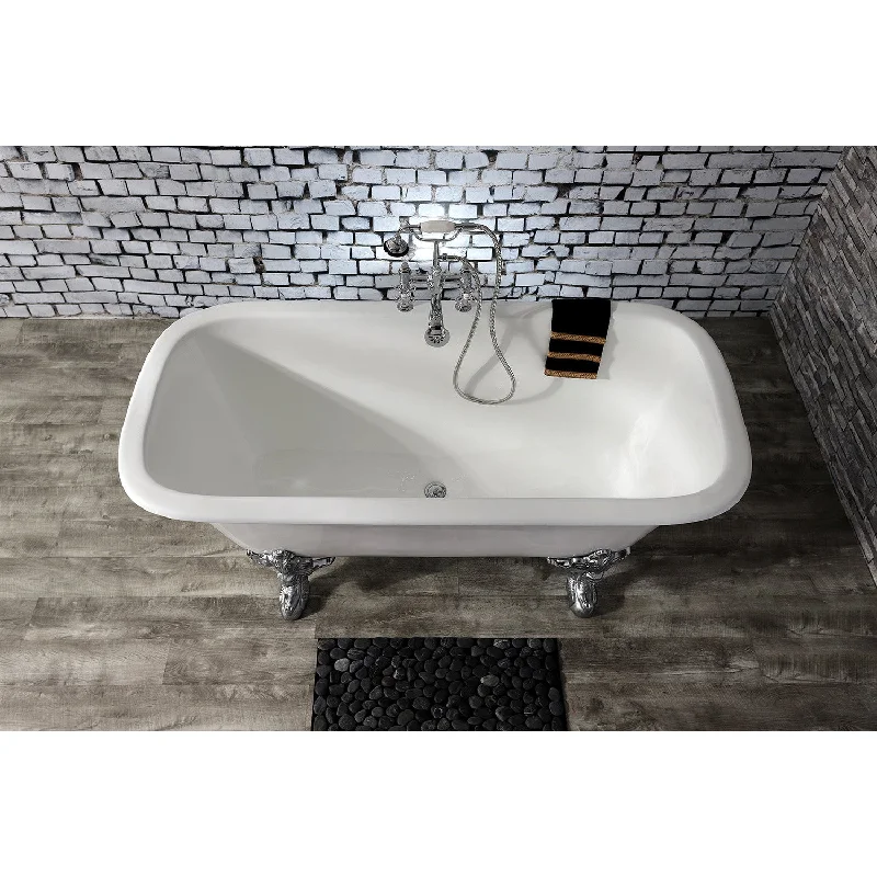 Aqua Eden VCTQ7D6732NL1 67-Inch Cast Iron Rectangular Double Ended Clawfoot Tub (7-Inch Faucet Drillings), White/Polished Chrome