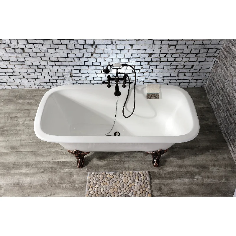 Aqua Eden VCTQ7D6732NL5 67-Inch Cast Iron Rectangular Double Ended Clawfoot Tub (7-Inch Faucet Drillings), White/Oil Rubbed Bronze