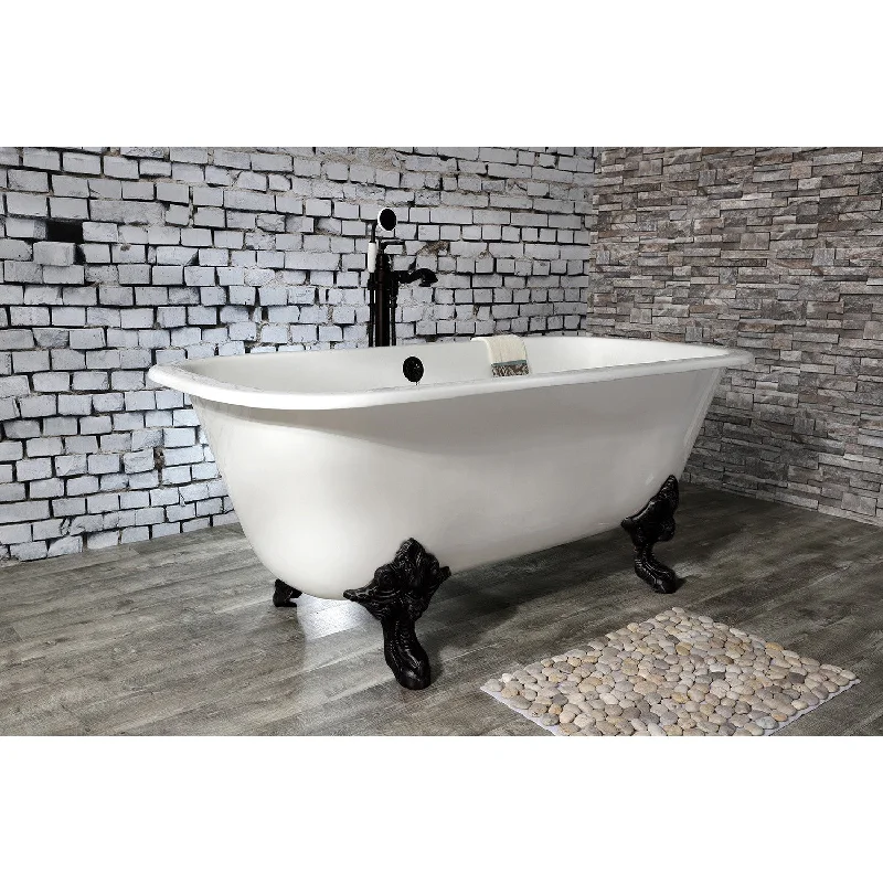 Aqua Eden VCTQND6732NL0 67-Inch Cast Iron Rectangular Double Ended Clawfoot Tub (No Faucet Drillings), White/Matte Black