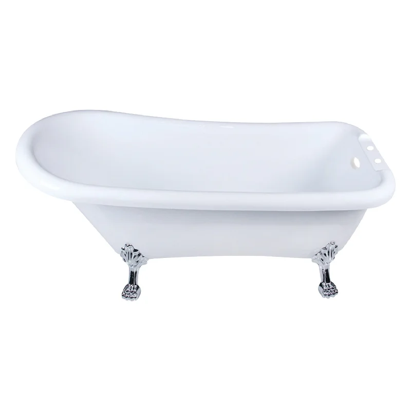 Aqua Eden VT7DE672826WAC1 67-Inch Acrylic D-Shaped Single Slipper Clawfoot Tub (7-Inch Faucet Drillings), Glossy White/Polished Chrome