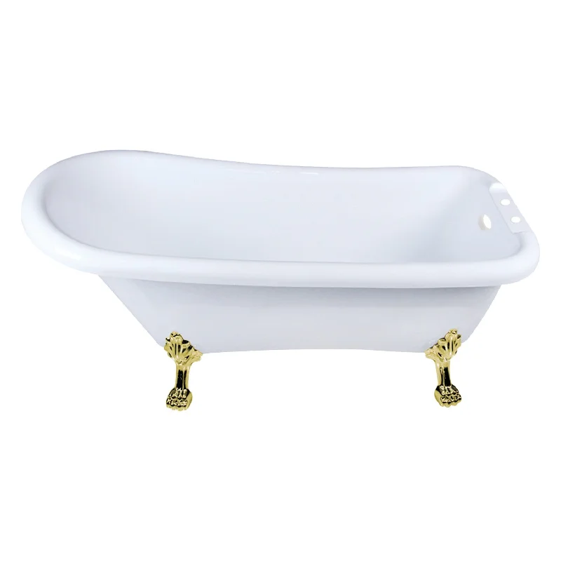 Aqua Eden VT7DE672826WAC2 67-Inch Acrylic D-Shaped Single Slipper Clawfoot Tub (7-Inch Faucet Drillings), Glossy White/Polished Brass