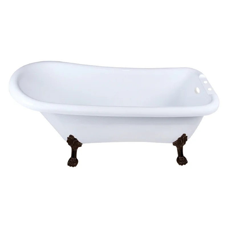 Aqua Eden VT7DE672826WAC5 67-Inch Acrylic D-Shaped Single Slipper Clawfoot Tub (7-Inch Faucet Drillings), Glossy White/Oil Rubbed Bronze