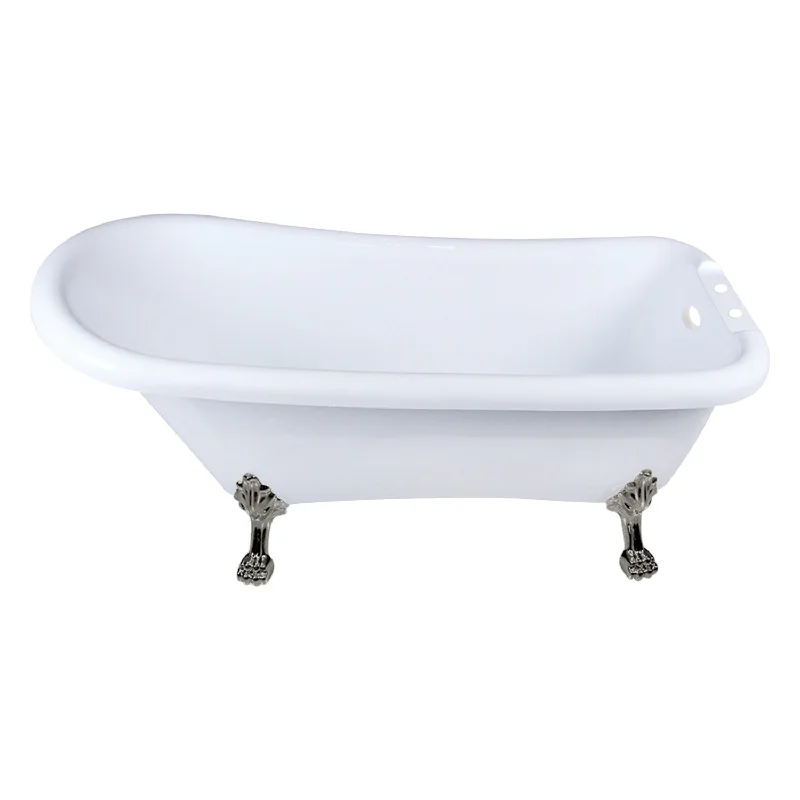 Aqua Eden VT7DE672826WAC8 67-Inch Acrylic D-Shaped Single Slipper Clawfoot Tub (7-Inch Faucet Drillings), Glossy White/Brushed Nickel