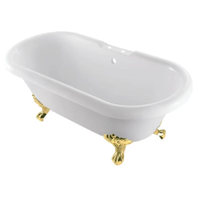 Aqua Eden VT7DS672924JNH2 67-Inch Acrylic Oval Double Ended Clawfoot Tub (7-Inch Faucet Drillings), Glossy White/Polished Brass