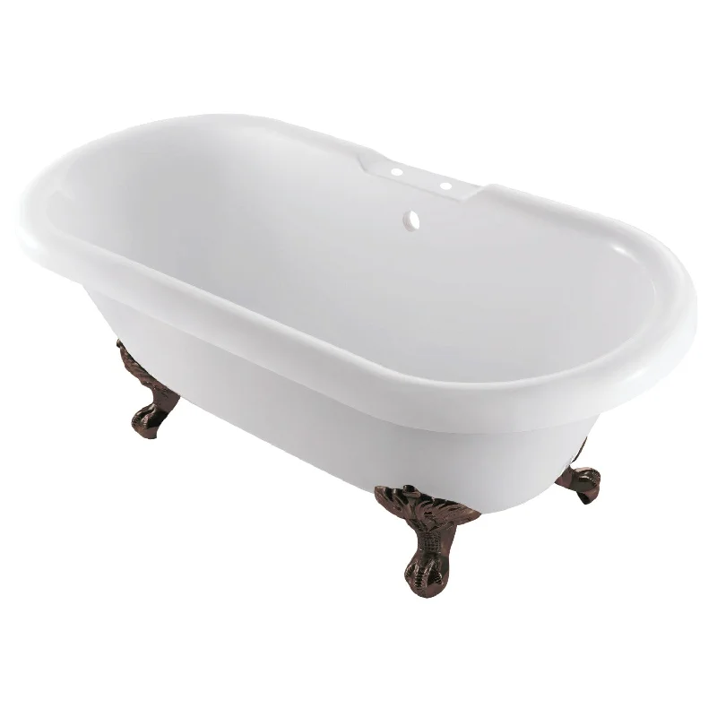 Aqua Eden VT7DS672924JNH5 67-Inch Acrylic Oval Double Ended Clawfoot Tub (7-Inch Faucet Drillings), Glossy White/Oil Rubbed Bronze