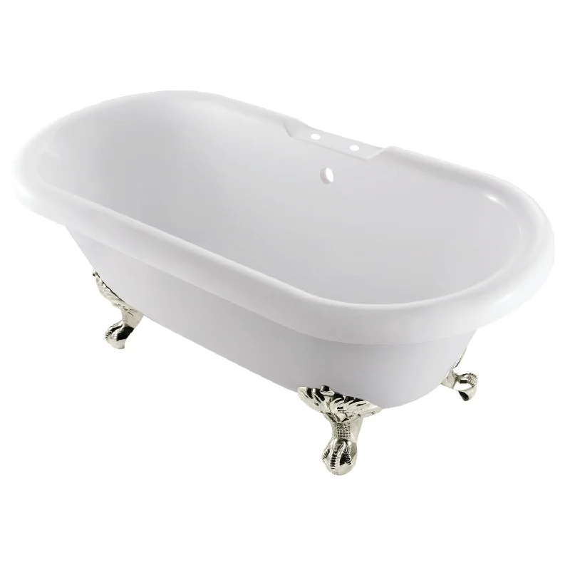 Aqua Eden VT7DS672924JNH6 67-Inch Acrylic Oval Double Ended Clawfoot Tub (7-Inch Faucet Drillings), Glossy White/Polished Nickel