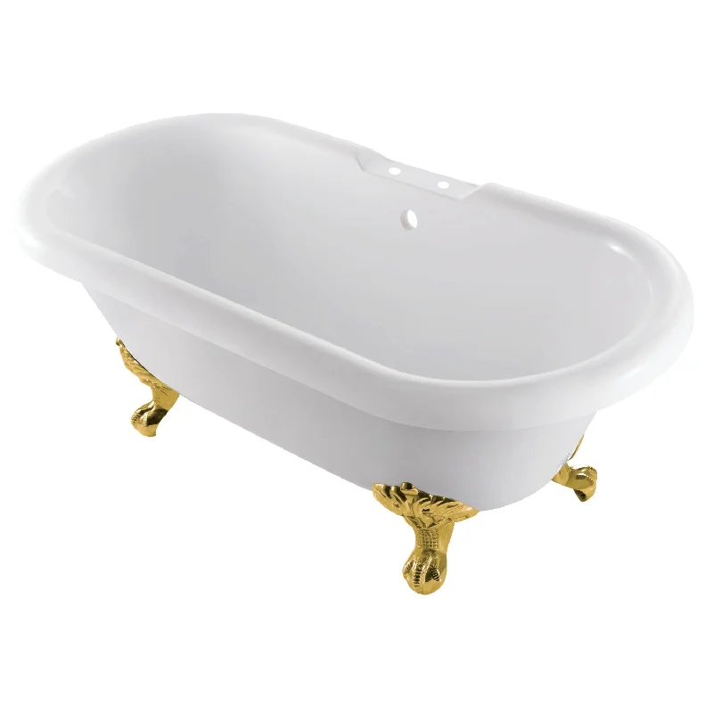 Aqua Eden VT7DS672924JNH7 67-Inch Acrylic Oval Double Ended Clawfoot Tub (7-Inch Faucet Drillings), Glossy White/Brushed Brass