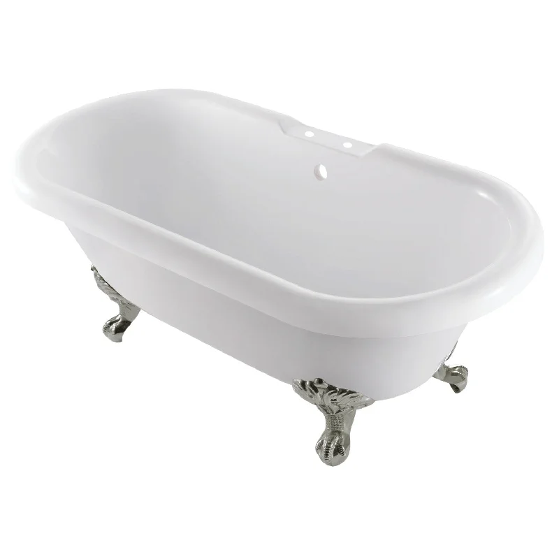 Aqua Eden VT7DS672924JNH8 67-Inch Acrylic Oval Double Ended Clawfoot Tub (7-Inch Faucet Drillings), Glossy White/Brushed Nickel