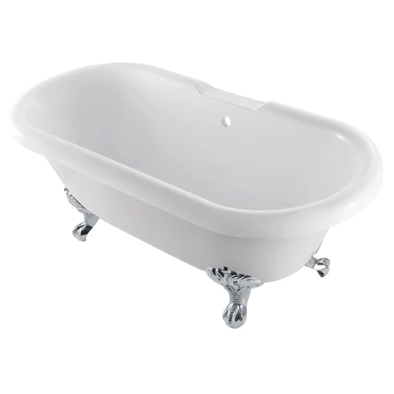 Aqua Eden VTDS672924JNH1 67-Inch Acrylic Oval Double Ended Clawfoot Tub (No Faucet Drillings), Glossy White/Polished Chrome