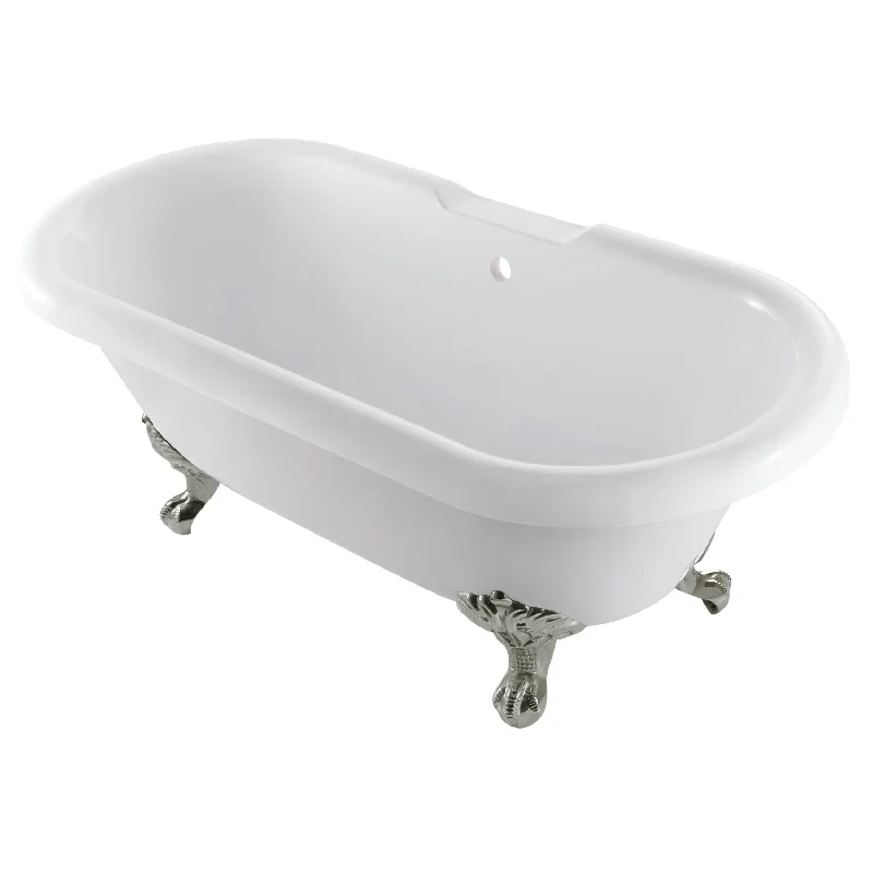 Aqua Eden VTDS672924JNH8 67-Inch Acrylic Oval Double Ended Clawfoot Tub (No Faucet Drillings), Glossy White/Brushed Nickel