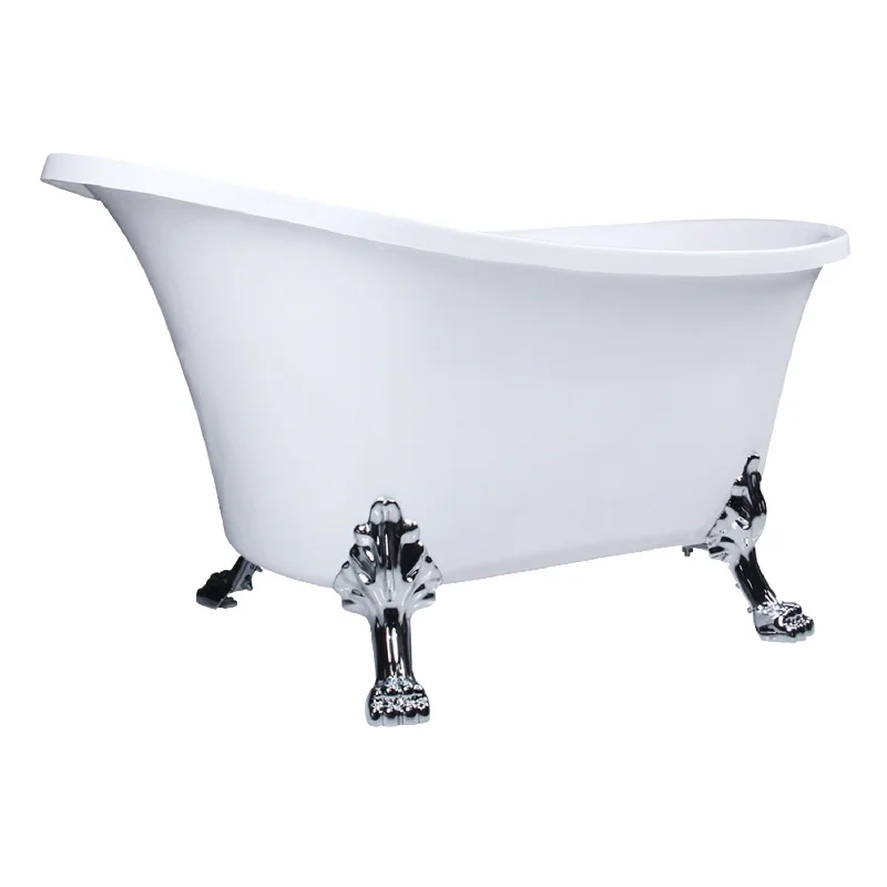 Aqua Eden VTND512824WAC1 51-Inch Acrylic Oval Double Slipper Clawfoot Tub (No Faucet Drillings), Glossy White/Polished Chrome